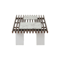 Slatted Coffee Table with Artificial Marble Tops & Iron Legs – Modern Center Table