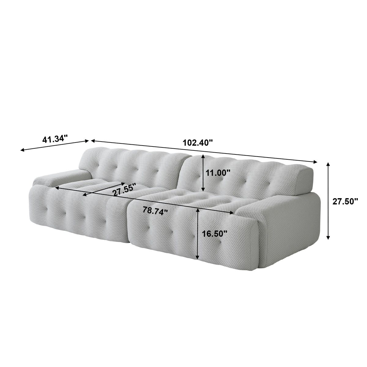 Extended Plump Modular Sofa – 3D Textured Knit Fabric + Button Quilting, Light Luxury Lazy Vibe Living Room Sofa
