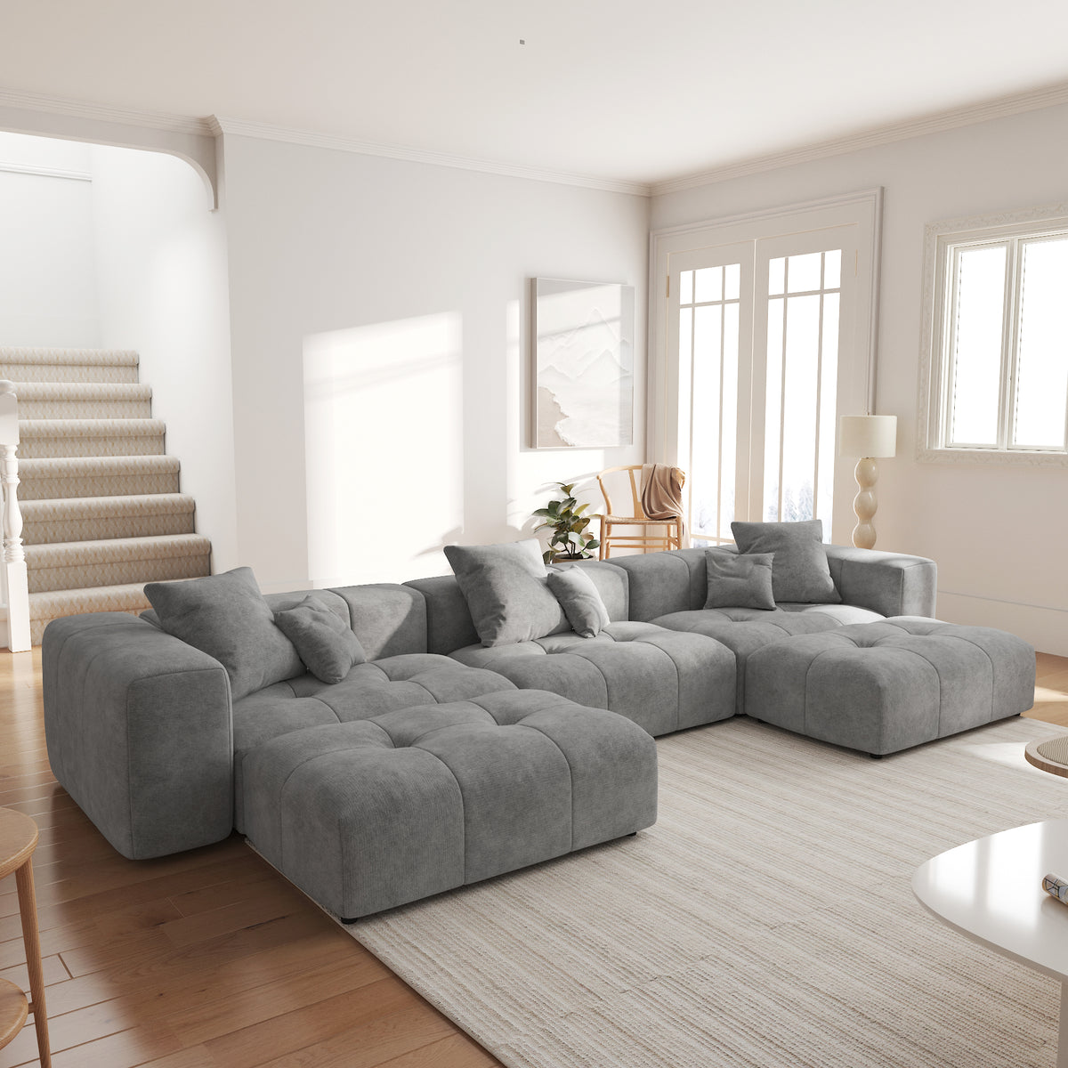 Large-Size Modular Sectional Sofa – Soft Velvet Fabric + 3D Cushions, Open Relaxed Vibe Living Room Sofa