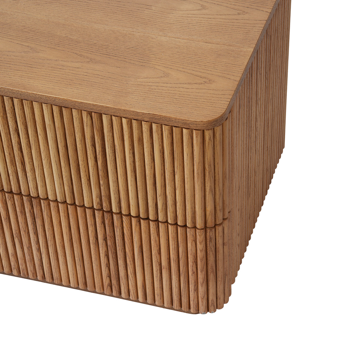 Fluted Wood 2-Drawer Nightstand, Smooth Curved Trim Wooden Bedside Storage Cabinet for Minimalist Bedroom