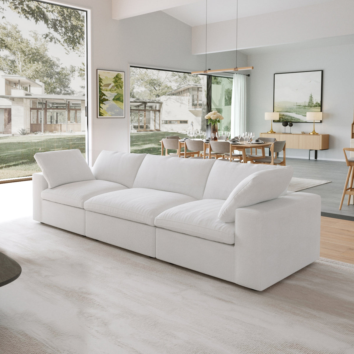 Sky Cloud Sectional Sofa | Pet-Friendly Cover 120-Inch Linen Sleepers 3-Seaters