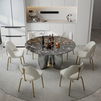 Mirrored Base Round Dining Table – 2 Color/Size Marble Tabletop Options, Optional Lazy Susan
