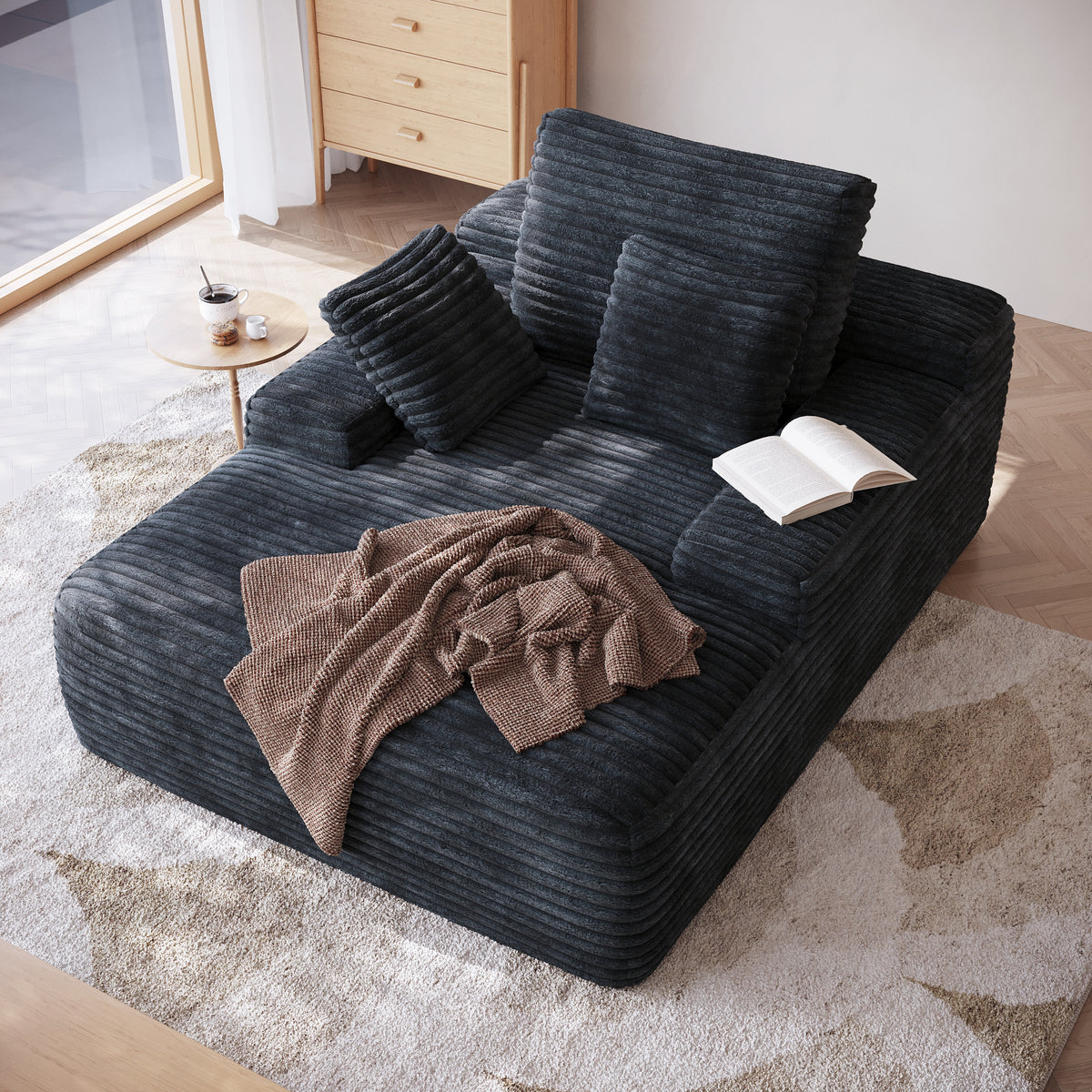 Modular Corduroy Lazy Sofa – Convertible Single Chaise Lounge with Pillows for Living Room/Bedroom