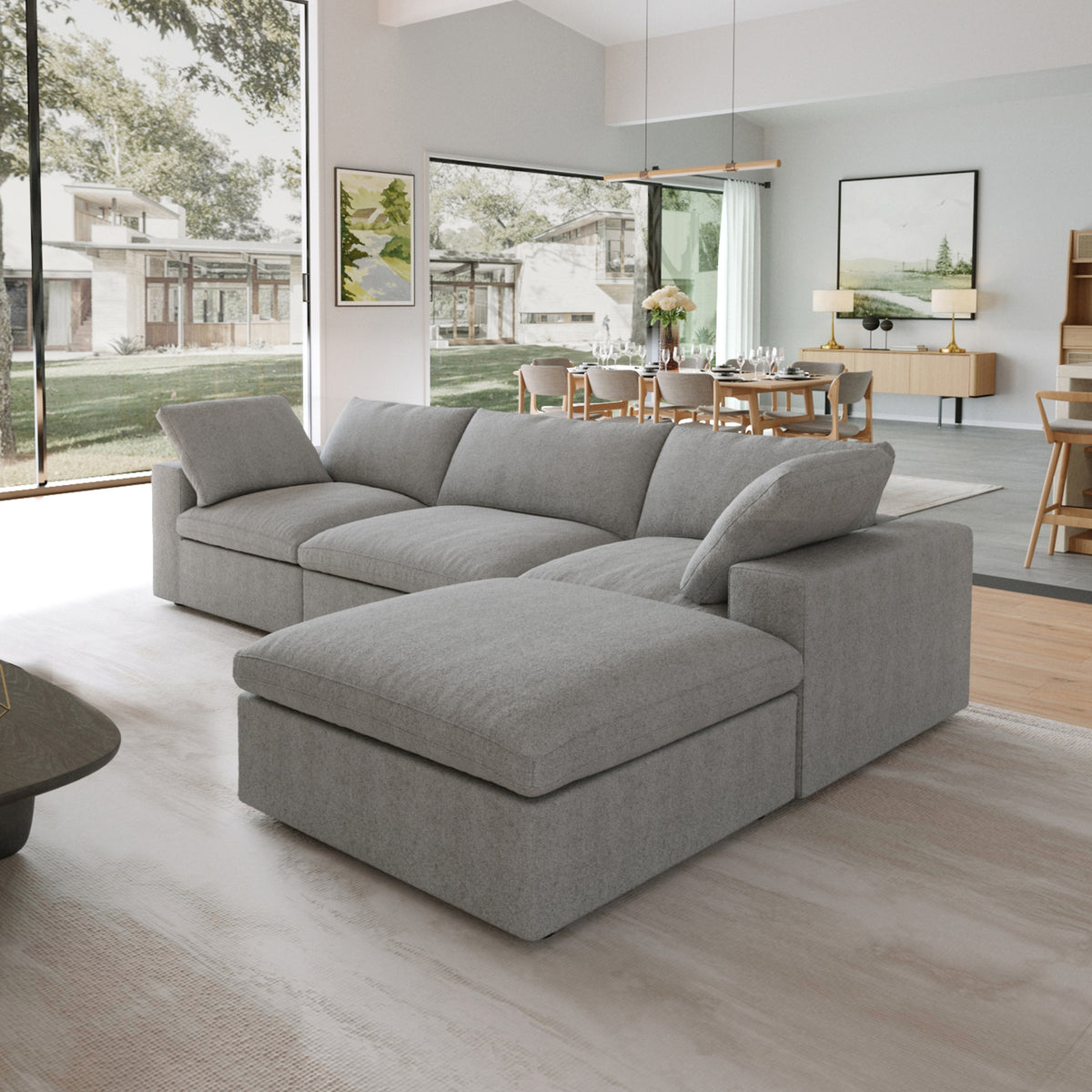 Enlarge the Product Image Button Sky Cloud Sectional Sofa | Washable Cover 120-Inch Linen L-Shaped Sectionals 4-Seaters