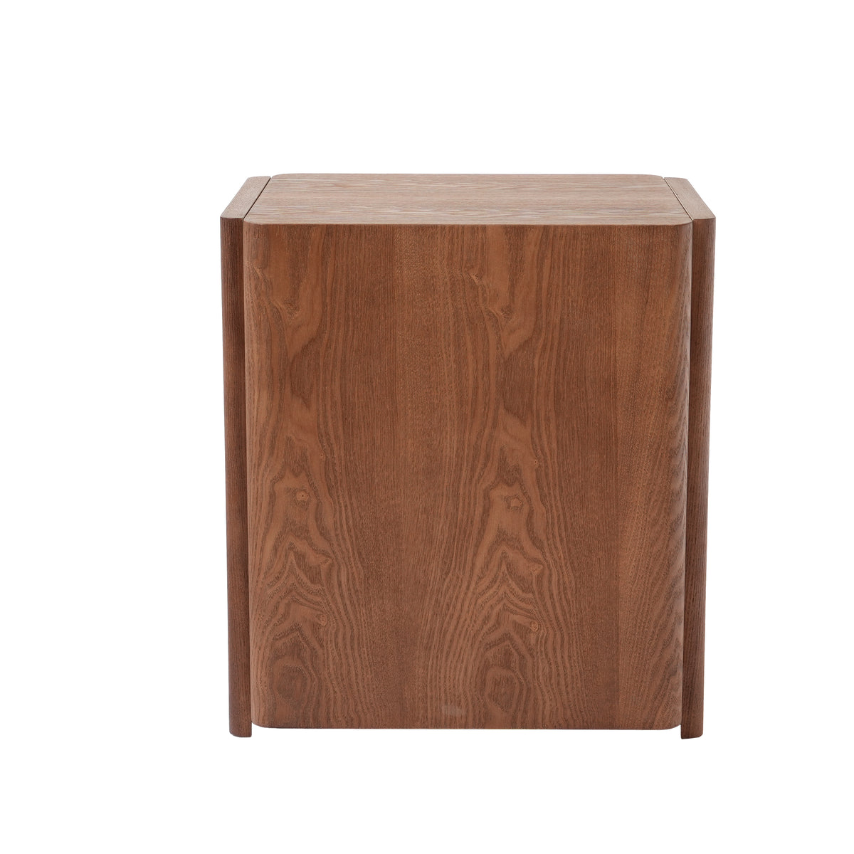 Curved 2-Drawer Solid Wood Nightstand – Modern Minimalist Bedside Table with Natural Grain