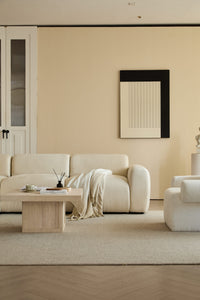 L-Shaped Sectional Sofa – Beige Cloud Sofa, Fixed Chaise Lounge, Oversized Deep Seat Couch