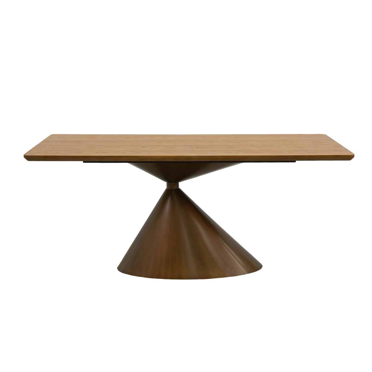 Rectangular Wood Dining Table, Conical Metal Pedestal Dining Table
