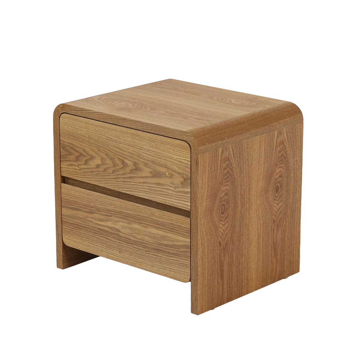 Natural Wood Tone 2-Drawer Nightstand, Modern Minimalist Bedside Table