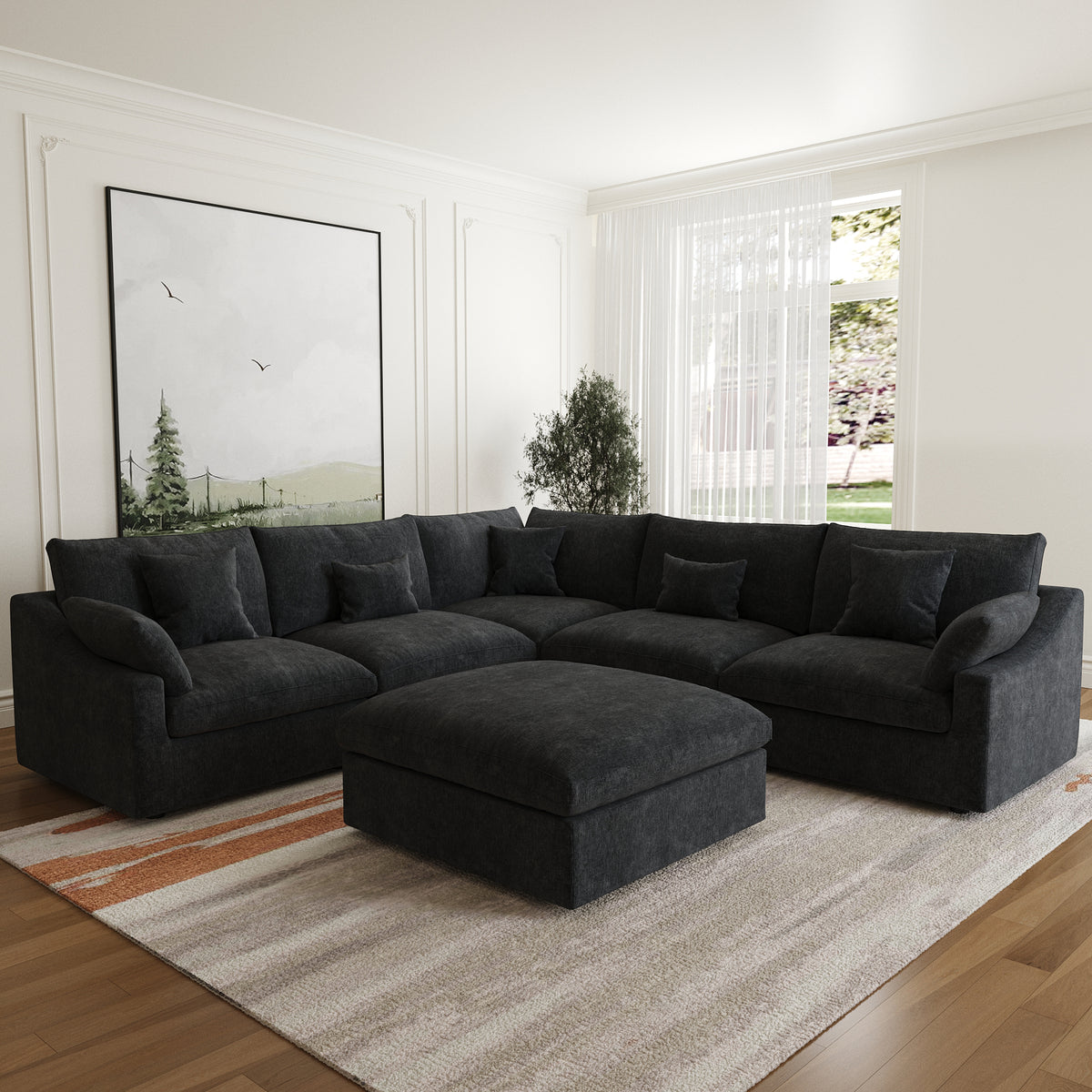 Modular Sofa – Multi-Color Chenille Fabric with Ottoman, Configurable Sectional for Living Room