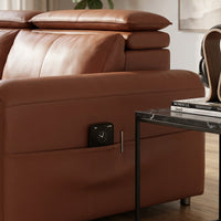 4-Seater Leather Look Sofa with Adjustable Headrests & Side Pocket Storage