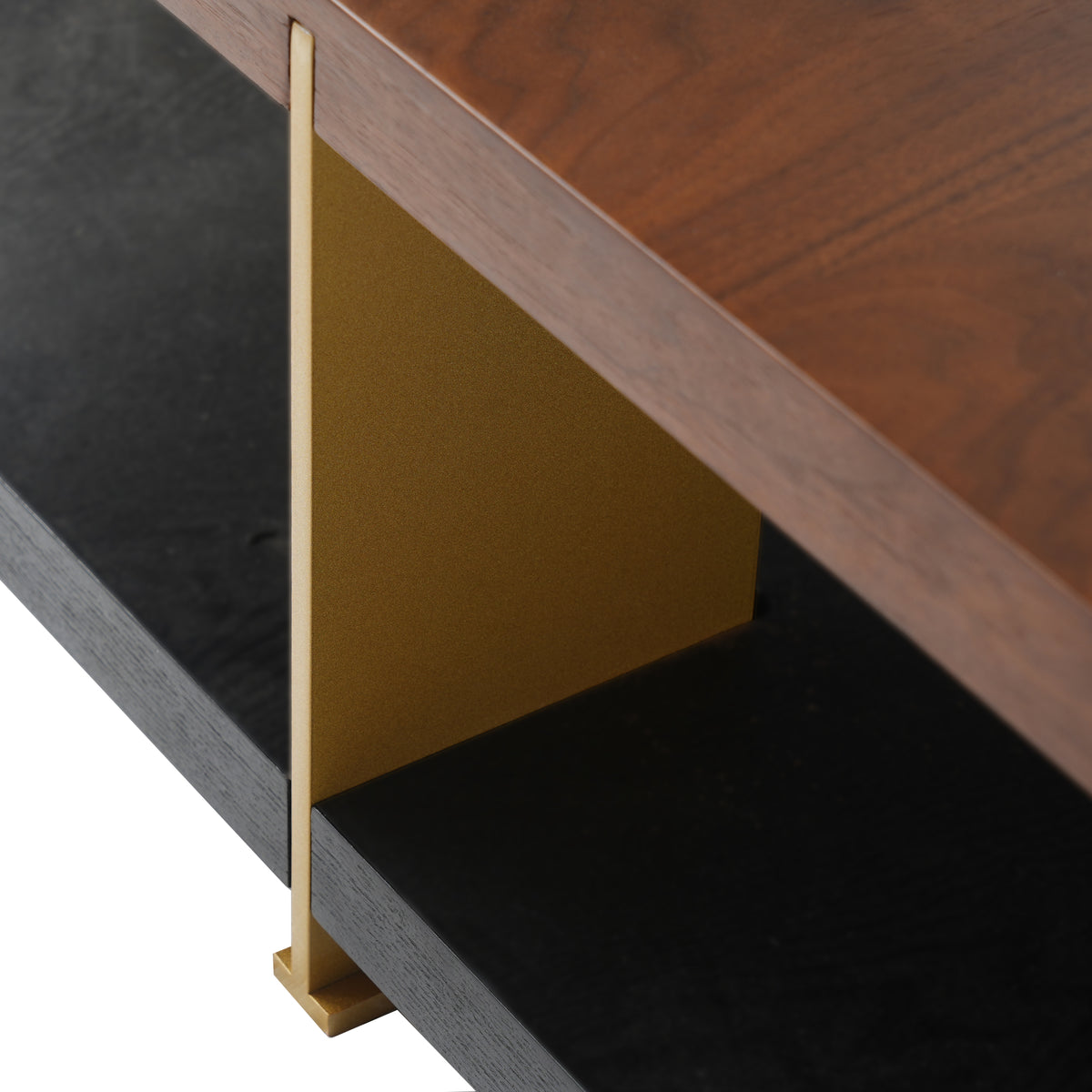 Walnut & Black Ash Square Coffee Table with Gold Accents