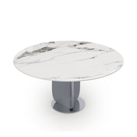 2 Sizes & 3 Colors Round Sintered Stone Dining Table – Optional Rotating Lazy Susan, Polished Gray Stainless Steel Pedestal Base, Marble Pattern Tabletop for Home Kitchen & Dining Room