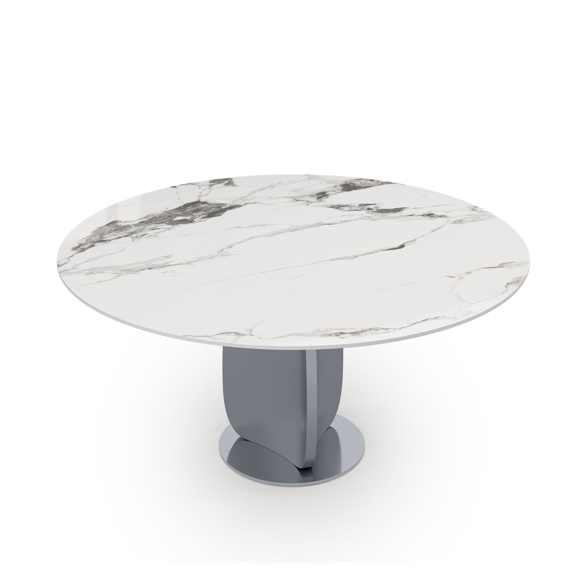 2 Sizes & 3 Colors Round Sintered Stone Dining Table – Optional Rotating Lazy Susan, Polished Gray Stainless Steel Pedestal Base, Marble Pattern Tabletop for Home Kitchen & Dining Room