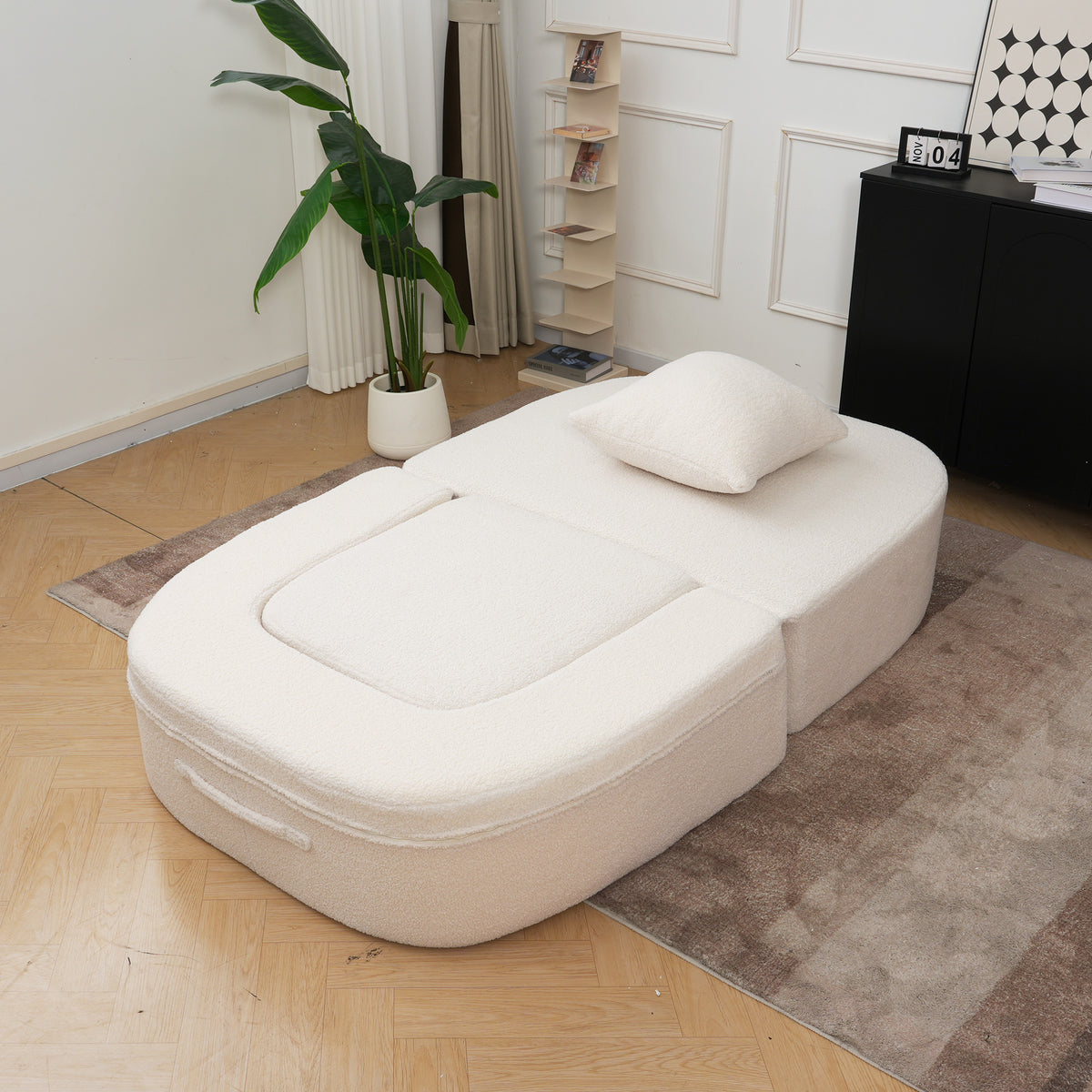Foldable Sofa Bed, Compressed Pure Sponge Teddy Velvet Floor Couch, 4 Color Options Multi-Functional Sleeper Chair for Living Room Bedroom