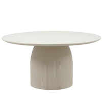 Ribbed Pedestal Round Dining Table – Cream White Minimalist Single Dining Table