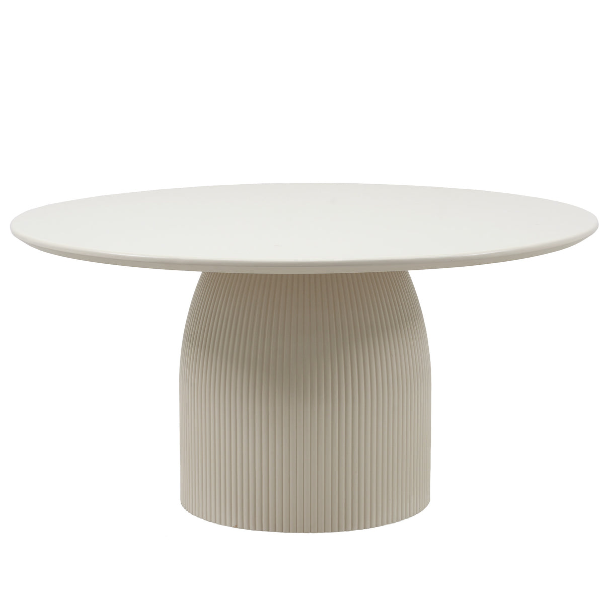 Ribbed Pedestal Round Dining Table – Cream White Minimalist Single Dining Table
