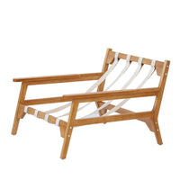 White Ash Wood Frame Chaise Lounge Accent Chair with Striped Cushion