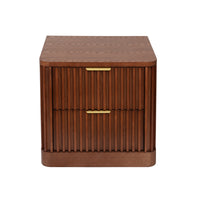 Fluted Solid Wood Nightstand with 2 Drawers, Vintage Rounded Bedside Cabinet for Bedroom Storage