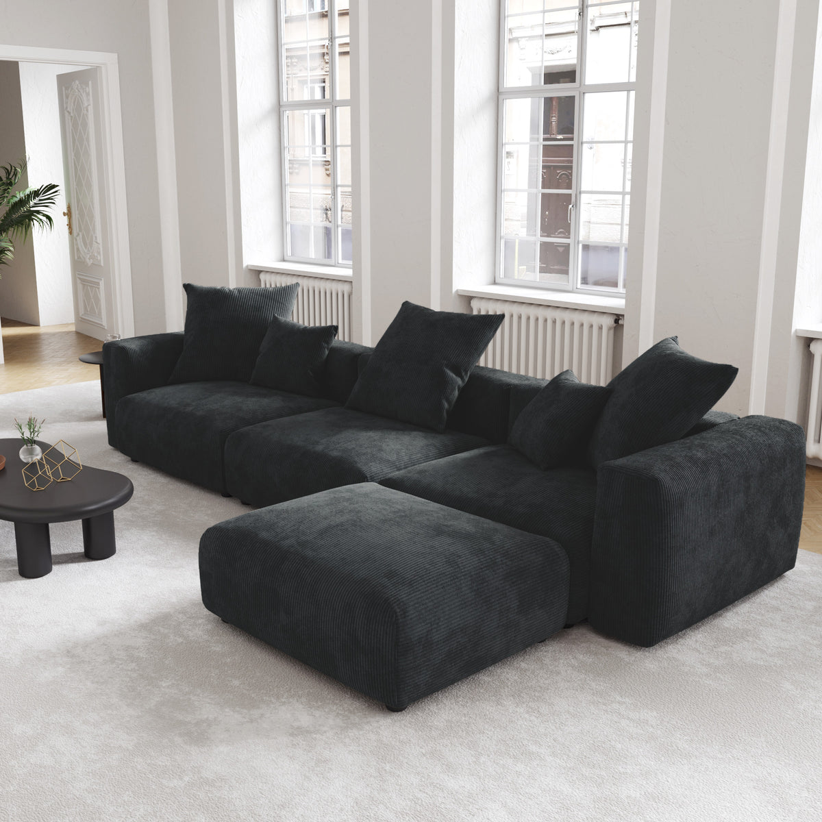 Modern Minimalist Corduroy Modular Sectional Sofa, L-Shaped Multi-Seater Fabric Couch, Freely Reconfigurable Sofa for Large Living Rooms