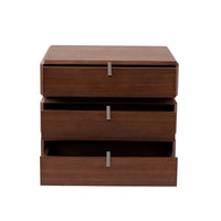 Rotating 3-Drawer Walnut Nightstand – Modern Rotatable Bedside Table with Metal Handles