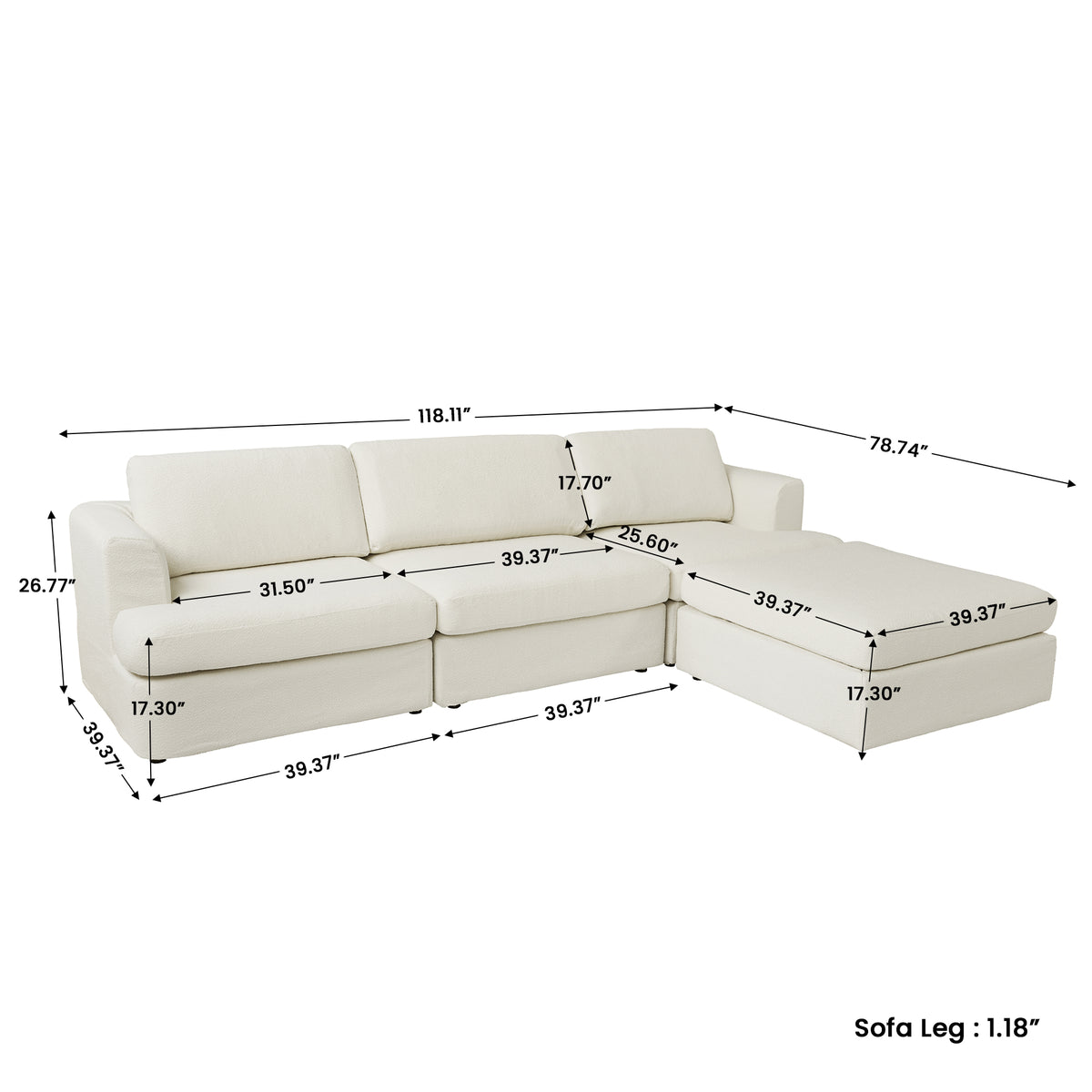 Modular L-Shaped Boucle Sectional Sofa, 2 Color Options, Freely Reconfigurable Fabric Couch with Chaise Lounge