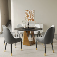 3 Color Round Tabletop Dining Table (53/59inch) – Optional Rotating Lazy Susan, 2-Tone Legs (Black/Antique Brass) for Modern Home