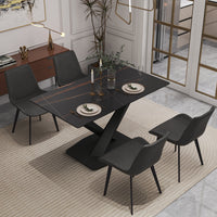 3 Sizes & 3 Colors Rectangular Dining Table – 2-Tone X-Shaped Metal Pedestal Base