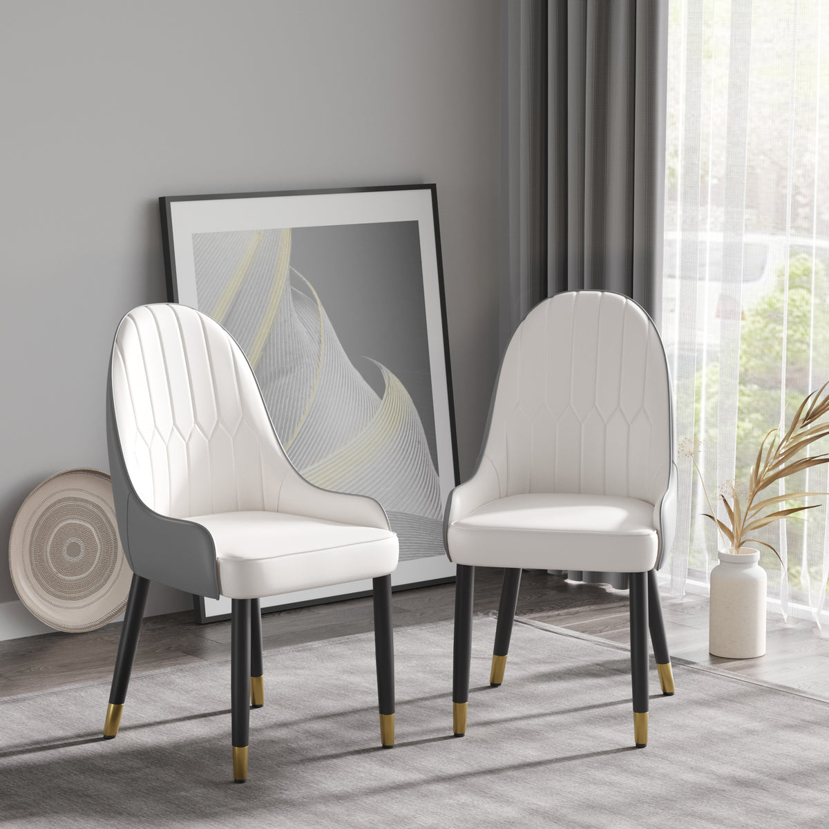 Modern Contrast Color Quilted Back Dining Chair Set of 2