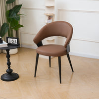 Vegan Leather Curved Back Dining Chairs, Black Carbon Steel Frame, 2-Pack Per Box Two Color Options Modern Upholstered Side Chair