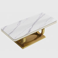 Modern Marble Dining Table, U-Shape Stainless Steel Base for Dining Room