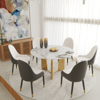 2 Sizes & 3 Colors Round Dining Table – Optional Rotating Lazy Susan, Geometric Gold Metal Pedestal Base