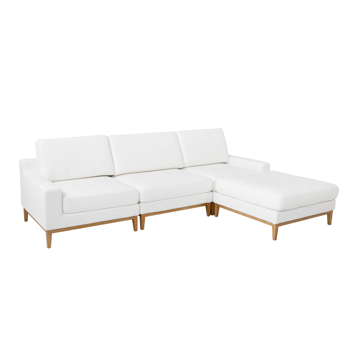L-Shaped Linen-Look Sectional Sofa with Solid Wood Legs, Modular Chaise Couch for Living Room