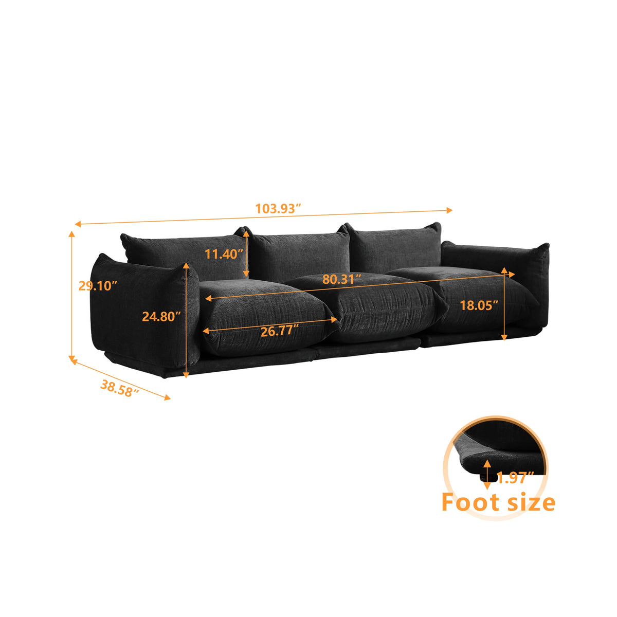 Chenille L-Shaped Modular Sofa with Ottoman – Soft Upholstery + Ground-Hugging Lazy Style, Relaxed Vibe Living Room Sofa