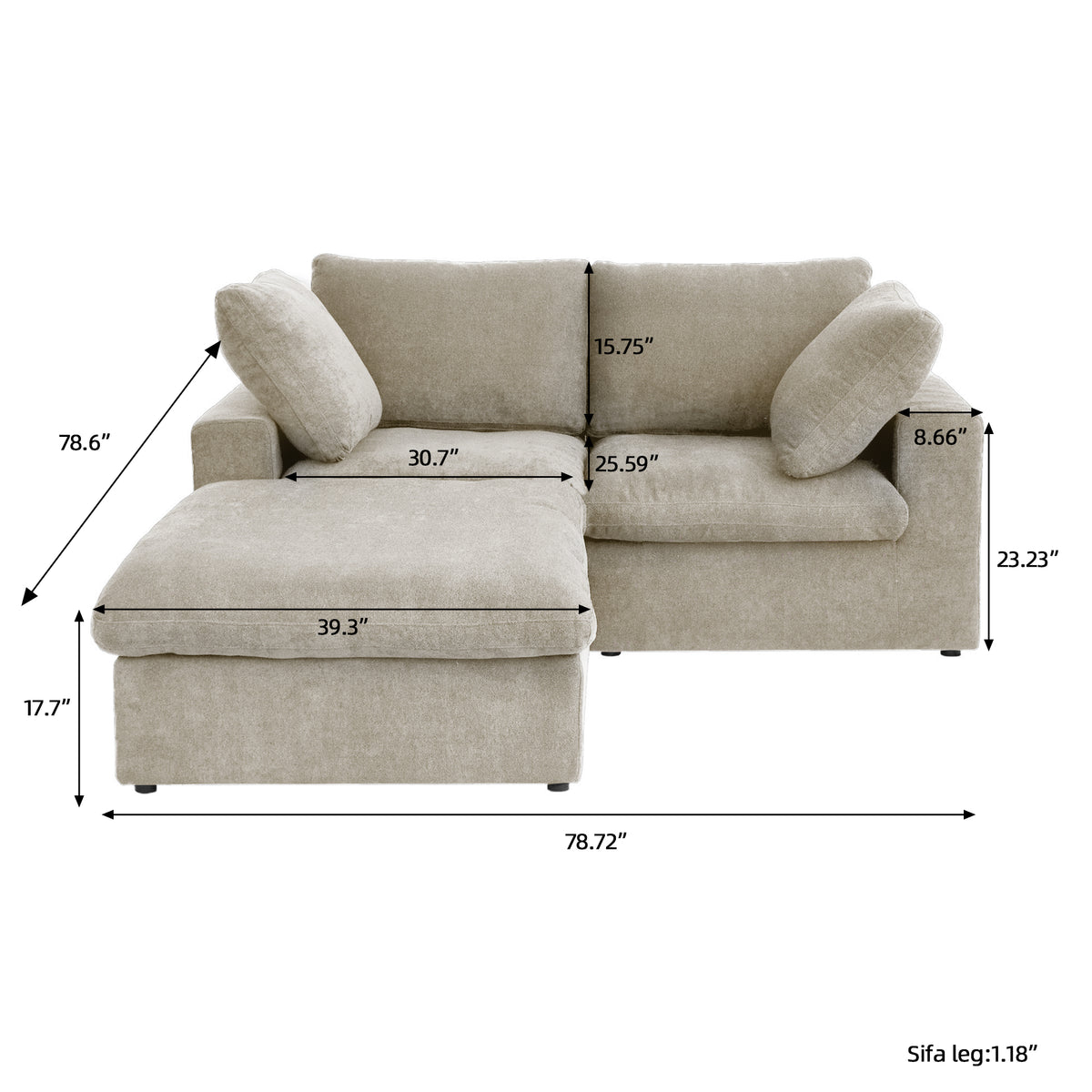 Sky Cloud Sectional Sofa | Pet-Friendly Cover 80-Inch Linen L-Shaped Sectionals 3-Seaters