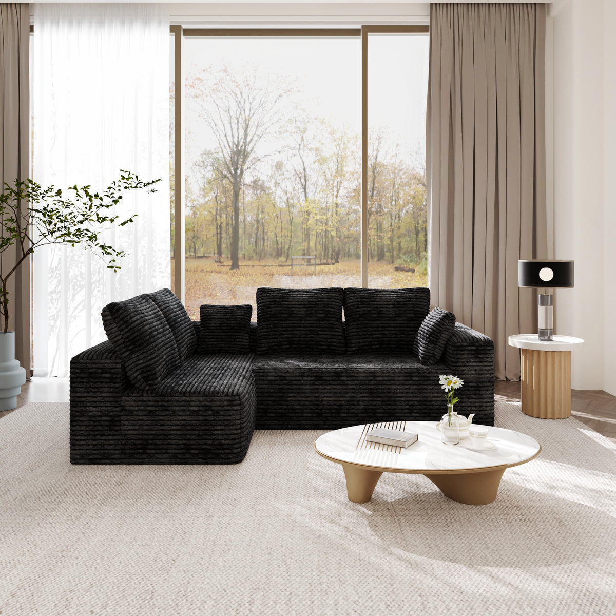 Modern Horizontal-Rib Fabric 4-Seater Sofa – 4-Color Options, Modular Upholstered Sofa for Living Room