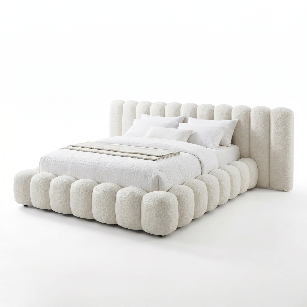 【LAS VEGAS MARKET EXHIBIT】Boucle Bubble Upholstered Platform Bed with Channel Headboard