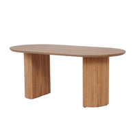 Modern Oval Fluted Pedestal Dining Table – Solid Wood Grain Tabletop for Dining Room