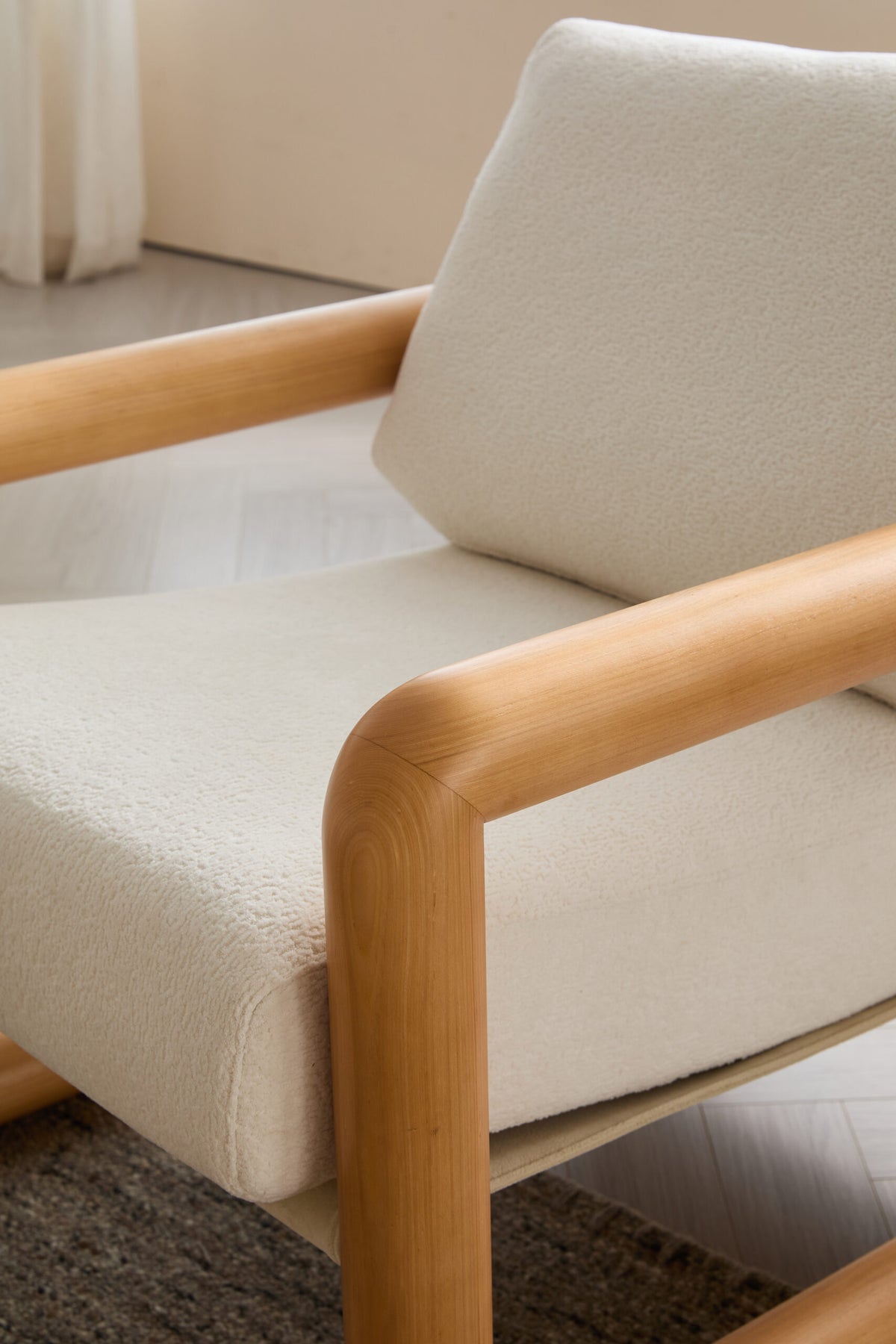 Modern Solid Wood Frame Single Sofa Chair – Sherpa Fabric, Minimalist Design for Living Room & Study