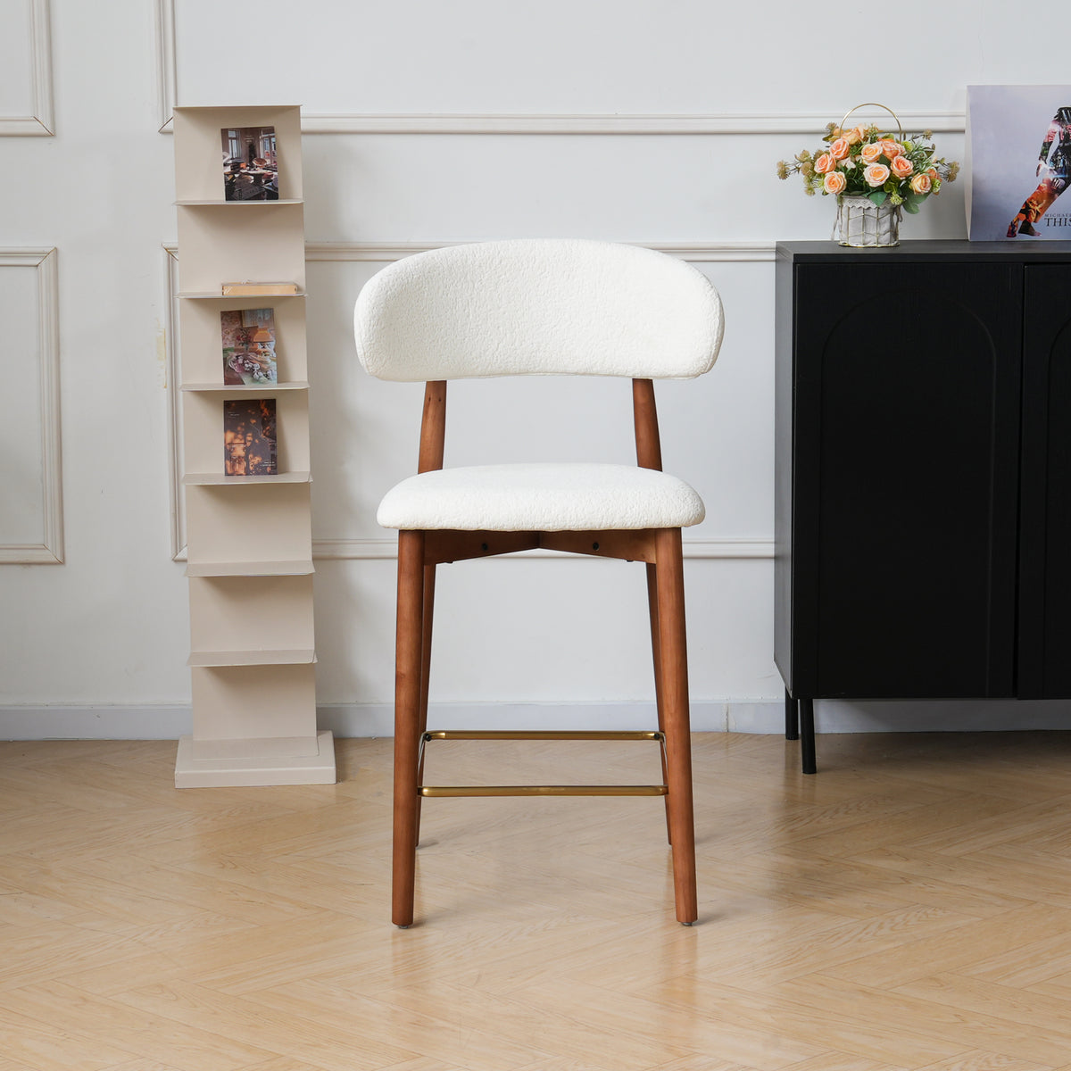 Modern Backrest Upholstered Bar Stool Set – Solid Wood Frame, Metal Footrest, 2-Pack Per Box