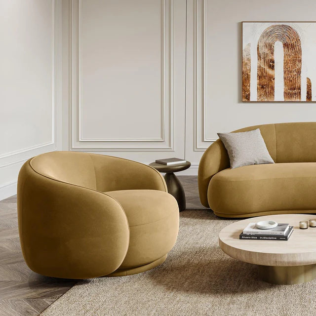 Modern Enveloping Single Sofa Chair – Cream White Velvet, Light Luxury Design for Living Room & Leisure Area