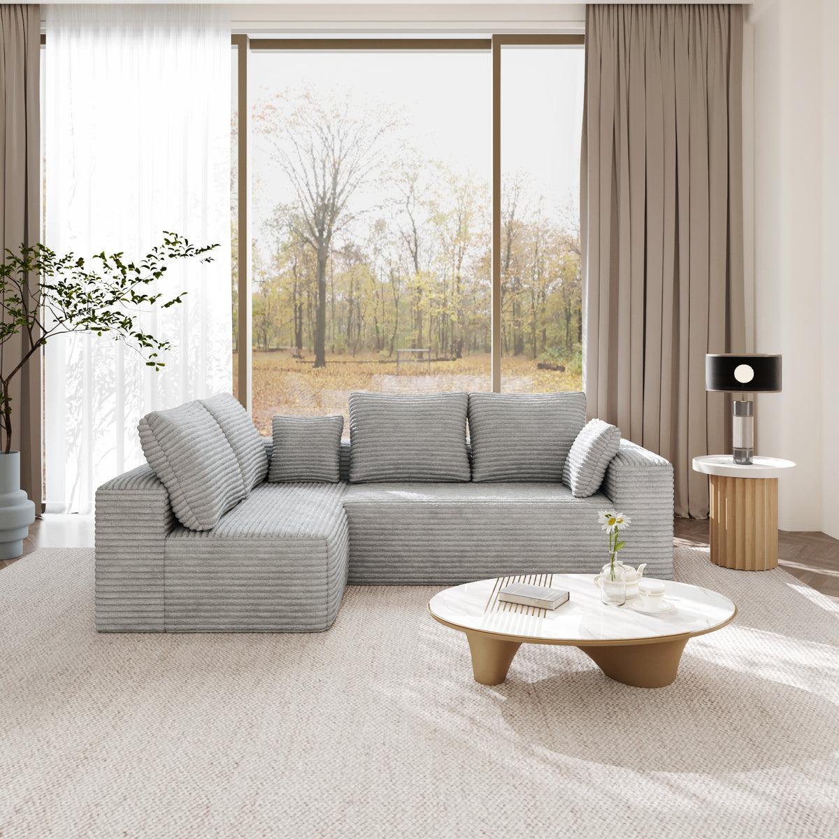 Modern Horizontal-Rib Fabric 4-Seater Sofa – 4-Color Options, Modular Upholstered Sofa for Living Room