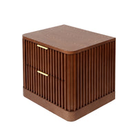 Fluted Solid Wood Nightstand with 2 Drawers, Vintage Rounded Bedside Cabinet for Bedroom Storage