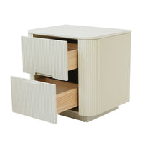 Fluted 2-Drawer Nightstand with Rounded Edges – Modern Minimalist Bedside Table