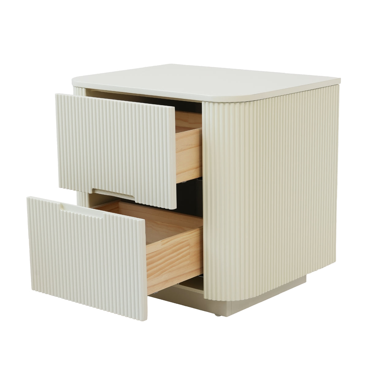 Fluted 2-Drawer Nightstand with Rounded Edges – Modern Minimalist Bedside Table