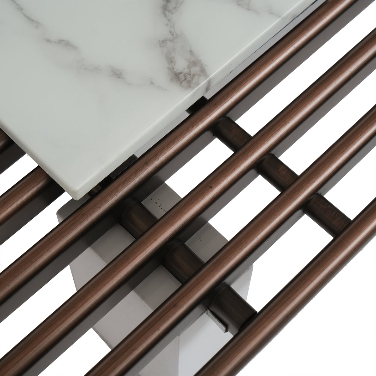 Slatted Coffee Table with Artificial Marble Tops & Iron Legs – Modern Center Table