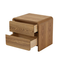 Natural Wood Tone 2-Drawer Nightstand, Modern Minimalist Bedside Table
