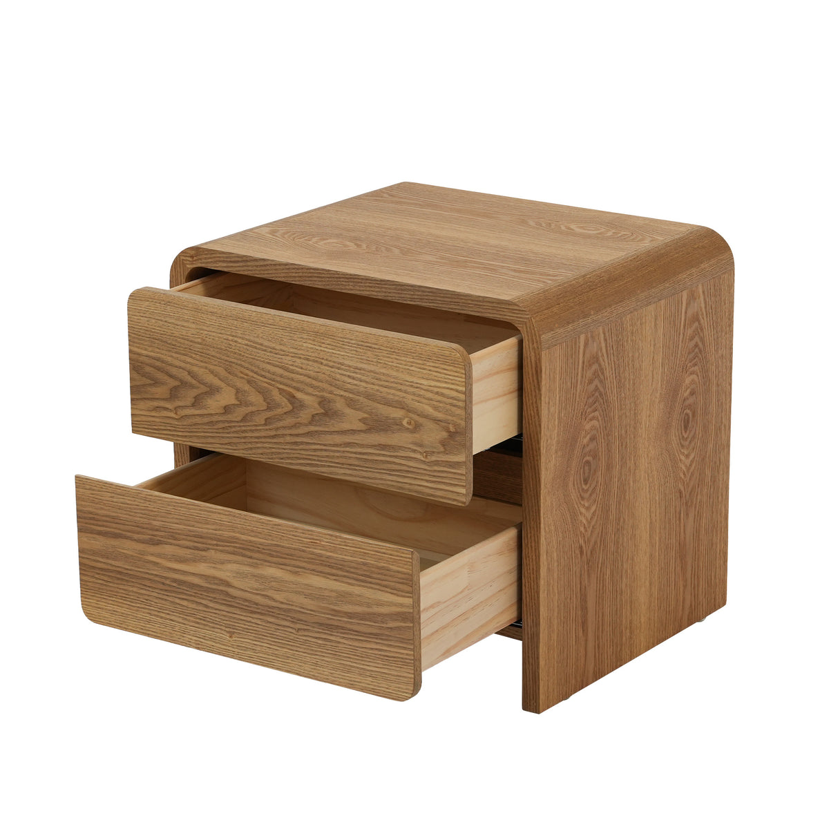 Natural Wood Tone 2-Drawer Nightstand, Modern Minimalist Bedside Table