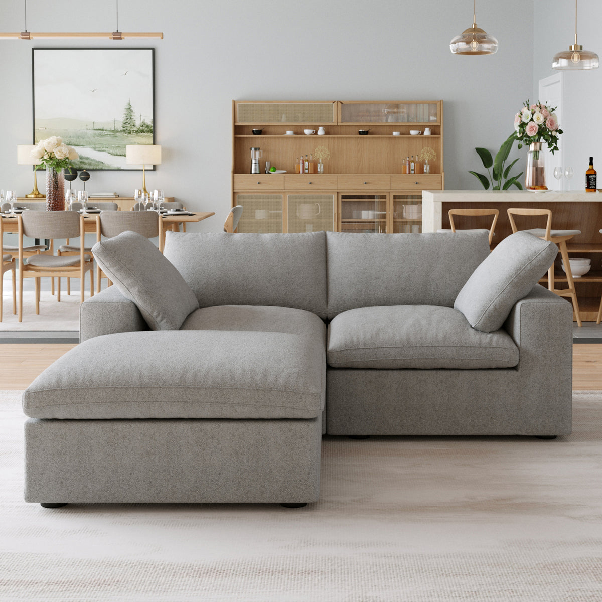 Sky Cloud Sectional Sofa | Pet-Friendly Cover 80-Inch Linen L-Shaped Sectionals 3-Seaters