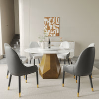 2 Sizes & 2 Colors Round Dining Table – Optional Rotating Lazy Susan, Gold-Geometric Pedestal Base