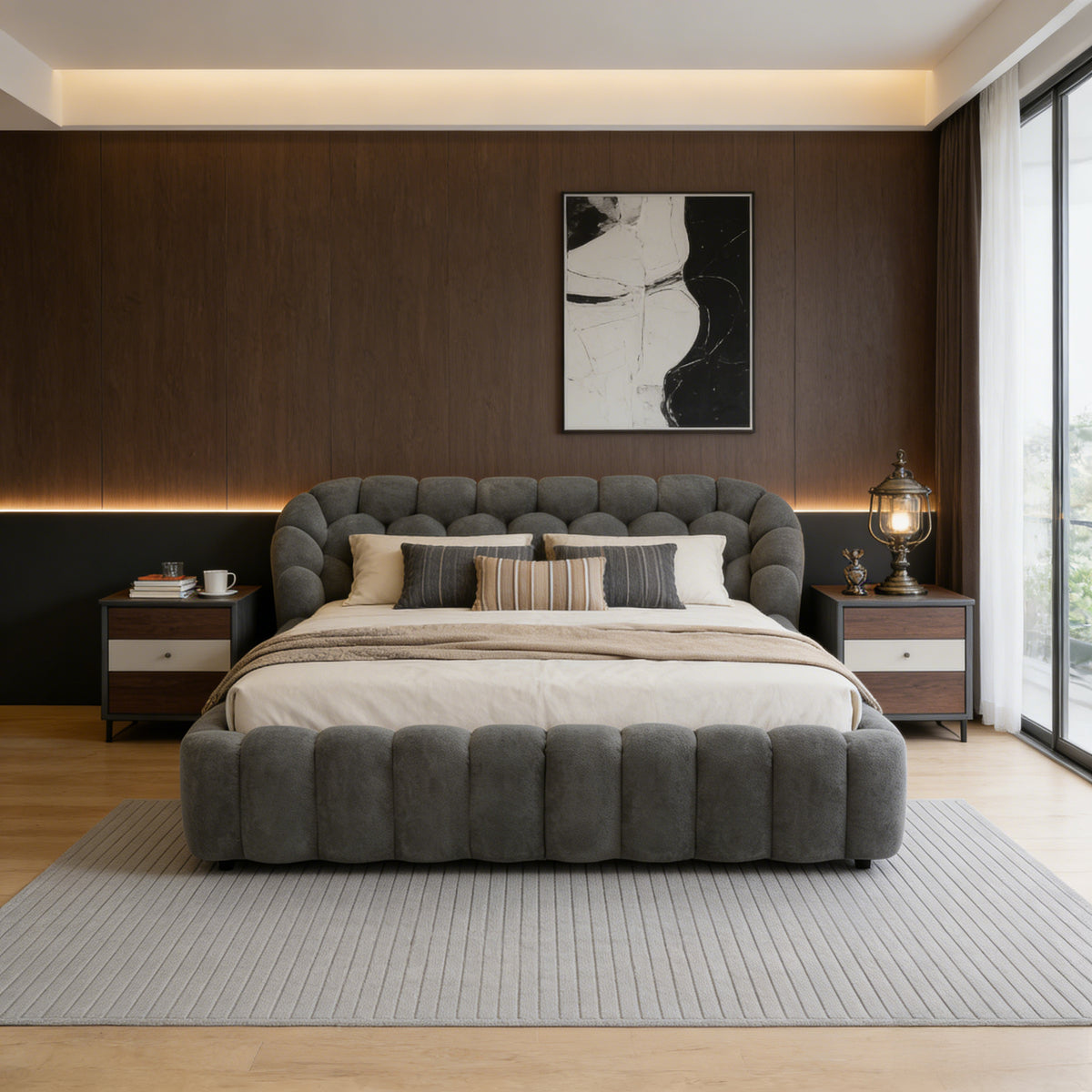 Modern Bubble Upholstered Platform Bed – 5 Color Options, Fits King Size Mattress (76″ × 80″)